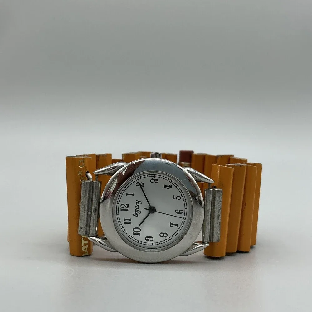 Stroke Of Art Legacy Womens Watch 31mm White Dial Yellow Pencil Band New Battery